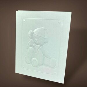 Teddy Bear Note Cards 1985 Current Embossed Set 8 Soft Blue Cards 1980s